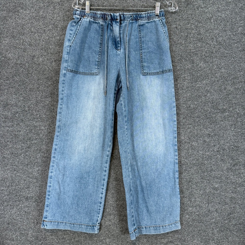 OAT New York Wide Leg Jeans Womens 0 Blue Light Crop Cloud Luxe Denim Pull On